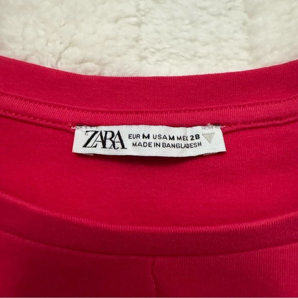 Zara Hot Pink Short Sleeve Crop Top Crossover Design - Women’s Medium - Picture 3 of 4